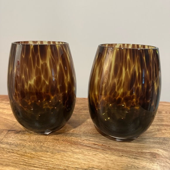 unbranded Other - NEW 2 Stemless Wine Glass Tortoise Shells Leopard Print Unique Antique Vibes